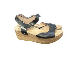 Dansko Black Silver Platform Leather Open-Toe Wedge Sandals Size 41 With Adjusta